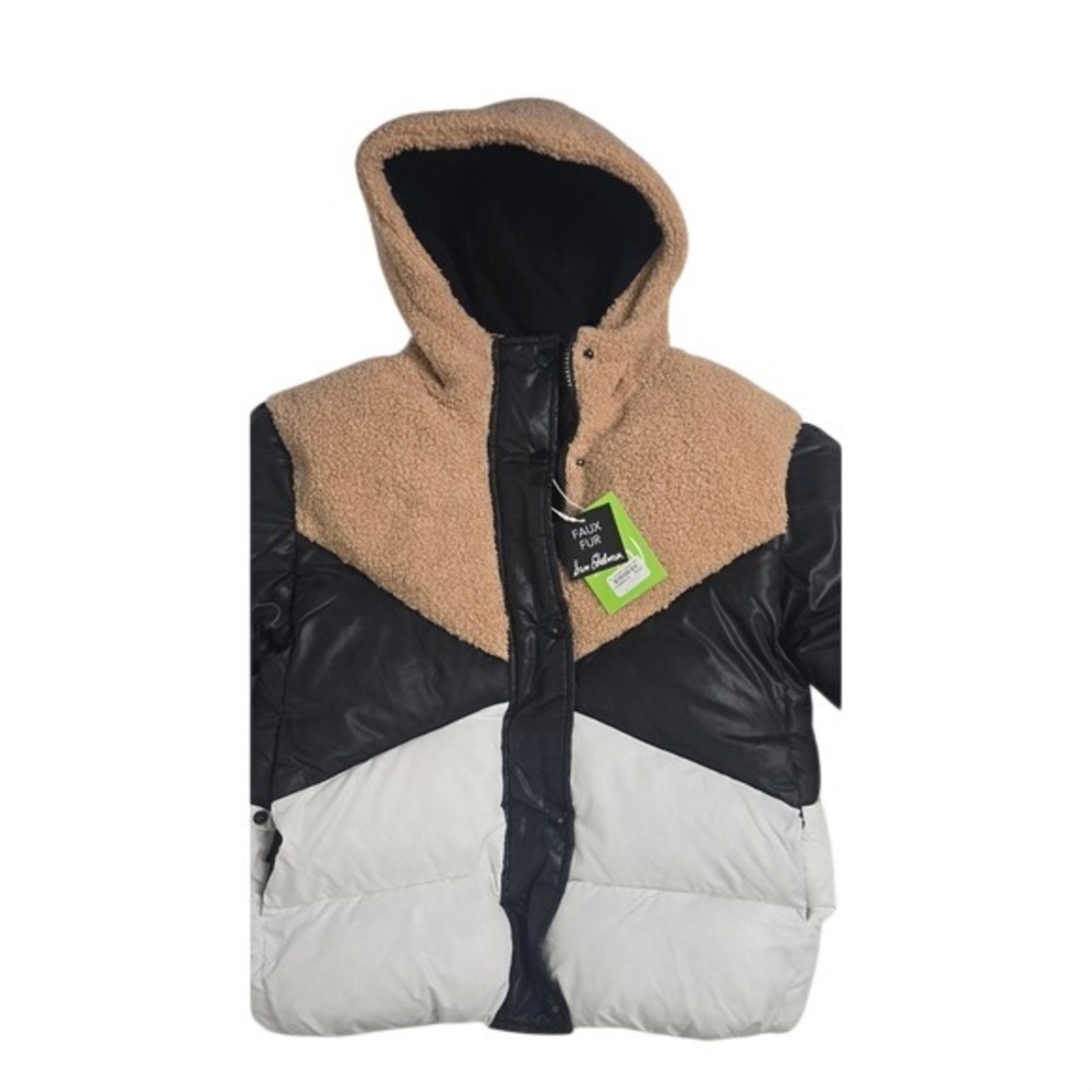 Sam Edelman XL (16) Puffer Jacket Kids Tan Black White NEW